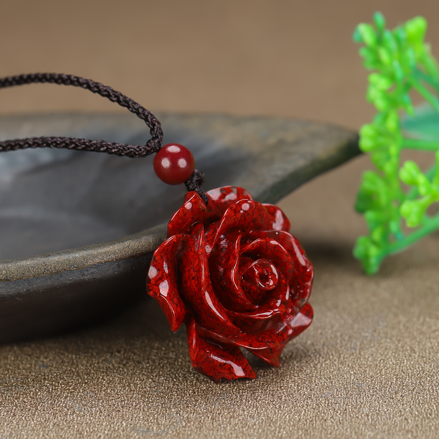 Unisex Elegant Sand Cinnabar Rose Pendant